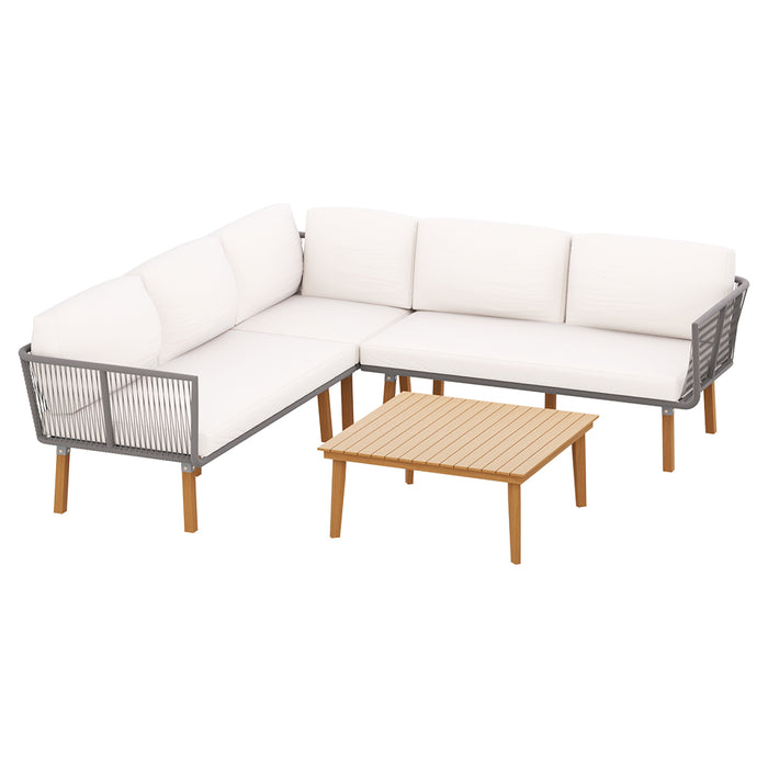 4pcs Outdoor Sofa Set Modular Aluminum Lounge Setting Wooden 5 Seaters