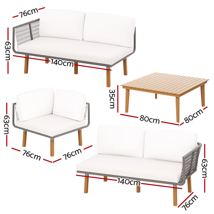 4pcs Outdoor Sofa Set Modular Aluminum Lounge Setting Wooden 5 Seaters