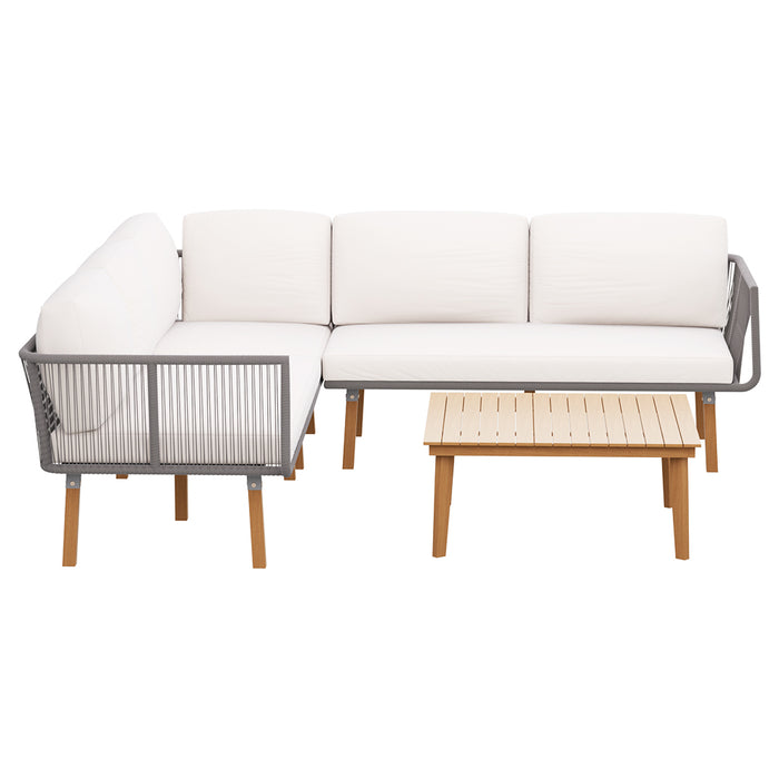 4pcs Outdoor Sofa Set Modular Aluminum Lounge Setting Wooden 5 Seaters