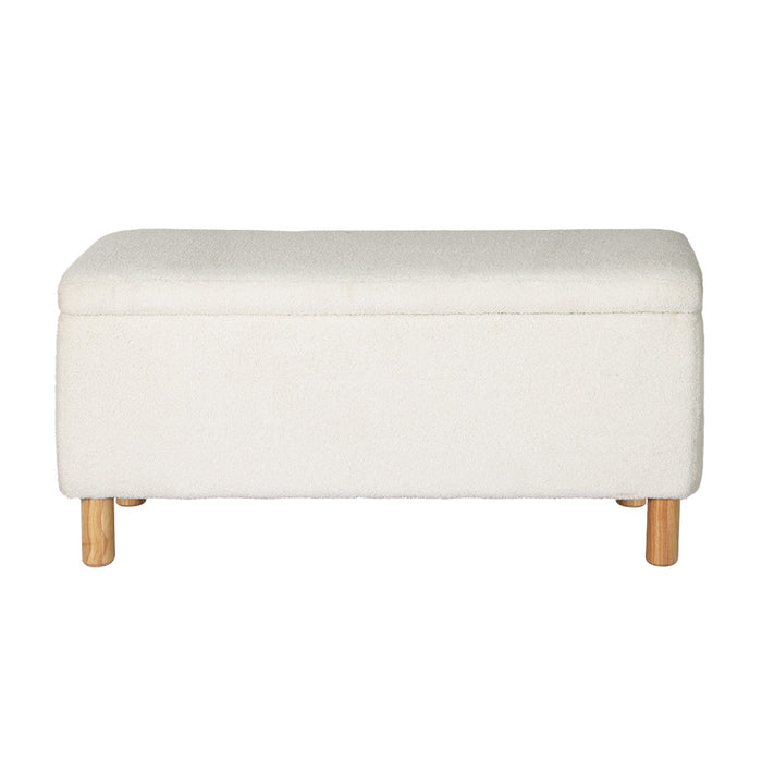 Storage Ottoman Blanket Box Teddy Fabric Chest Toy Foot Stool Couch White