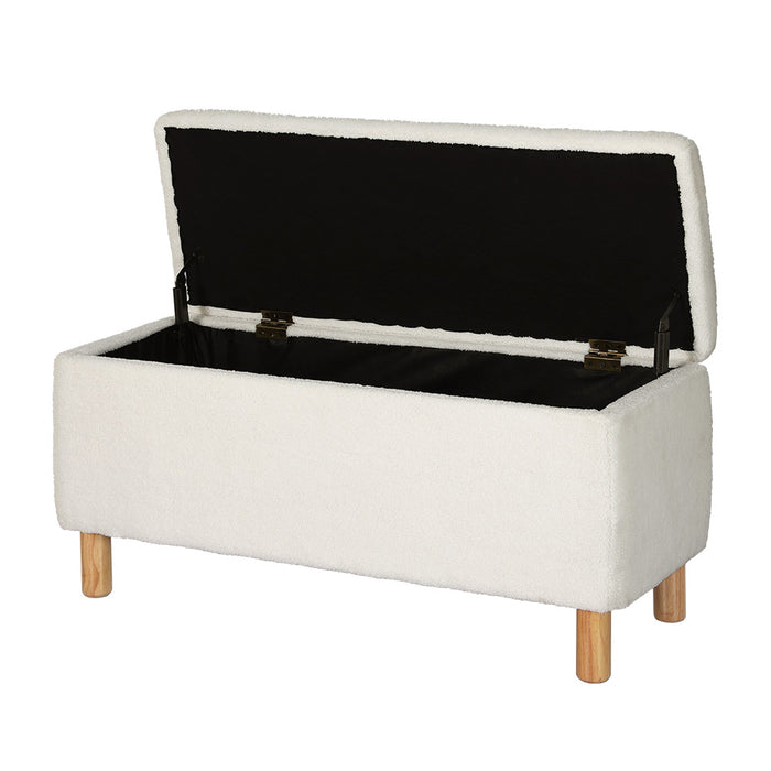 Storage Ottoman Blanket Box Teddy Fabric Chest Toy Foot Stool Couch White