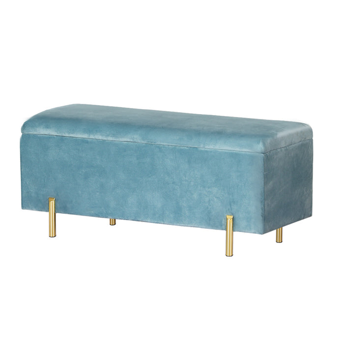 Storage Ottoman Blanket Box Velvet Chest Toy Foot Stool Couch Bed Blue