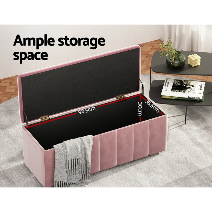 Storage Ottoman Blanket Box Velvet Chest Toy Foot Stool Couch Bed Pink