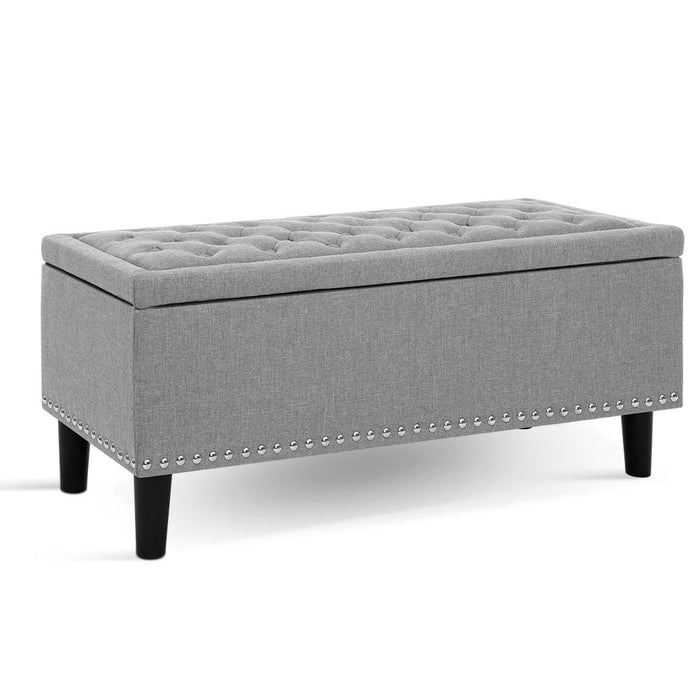 Storage Ottoman Blanket Box Linen Fabric Chest Foot Stool Toy Bench Grey