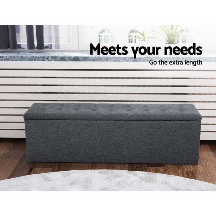 Storage Ottoman Blanket Box Linen Foot Stool Rest Chest Couch Grey