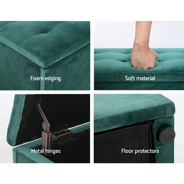 Storage Ottoman Blanket Box Velvet Foot Stool Rest Chest Couch Green