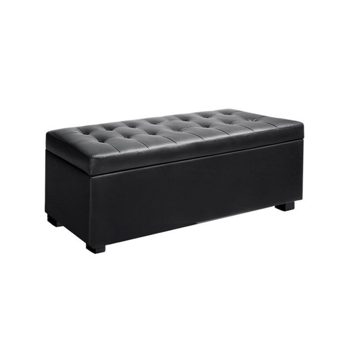 PU Leather Storage Ottoman - Black