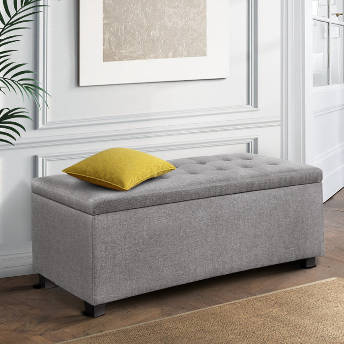 Large Fabric Storage Ottoman - Light Grey