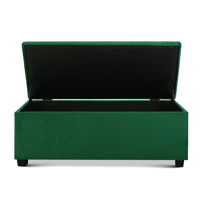 Storage Ottoman Blanket Box Velvet Footstool Rest Chest Couch Toy Green