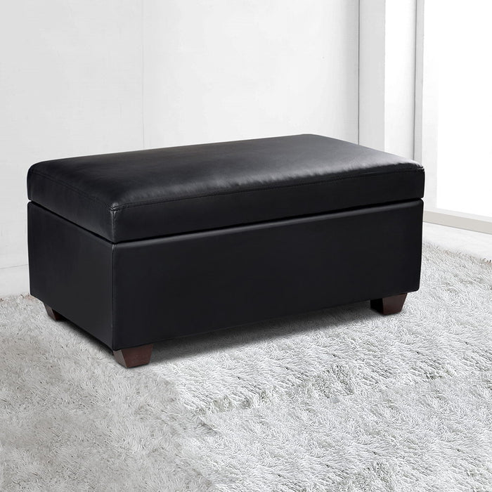 Faux PU Leather Storage Ottoman - Black