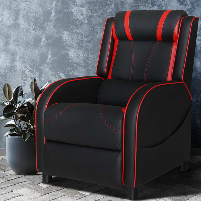 Recliner Chair Gaming Racing Armchair Lounge Sofa Chairs Leather Black