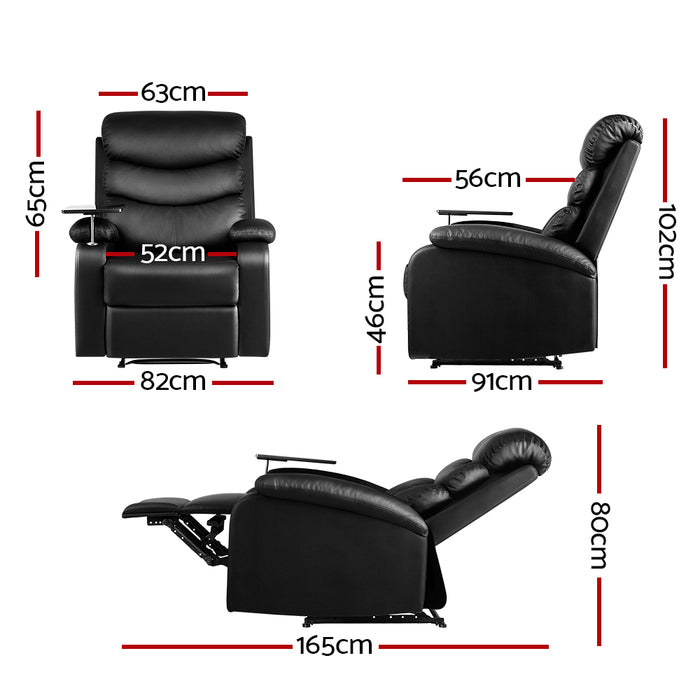 Recliner Chair Armchair Lounge Sofa Chairs Couch Leather Black Tray Table