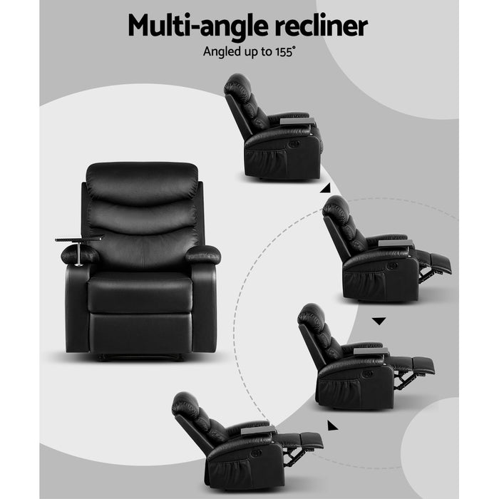 Recliner Chair Armchair Lounge Sofa Chairs Couch Leather Black Tray Table