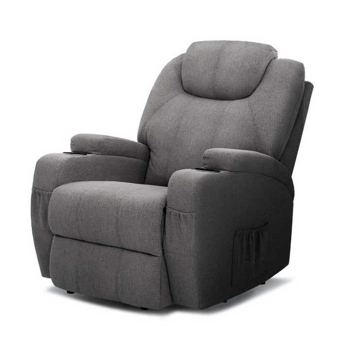 Recliner Chair Electric Massage Chairs Heated Lounge Sofa Fabric Grey