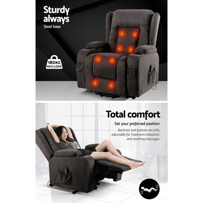 Electric Recliner Chair Lift Heated Massage Chairs Fabric Lounge Sofa