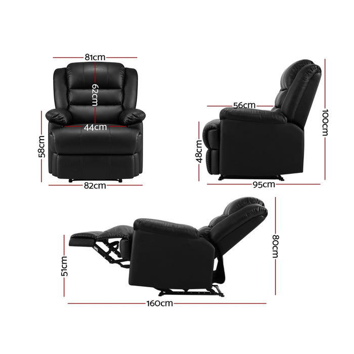 Recliner Chair Armchair Luxury Single Lounge Sofa Couch Leather Black