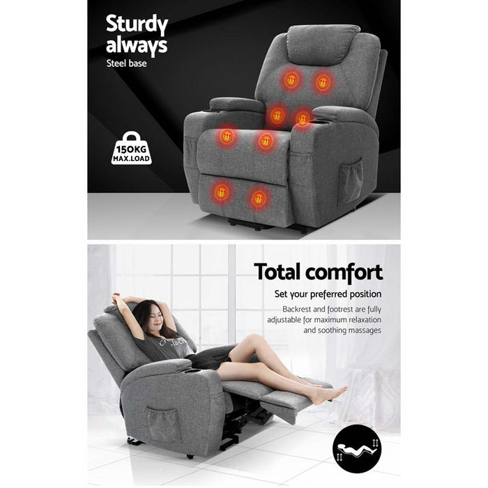 Electric Massage Chair Recliner Sofa Lift Motor Armchair Heating Fabric