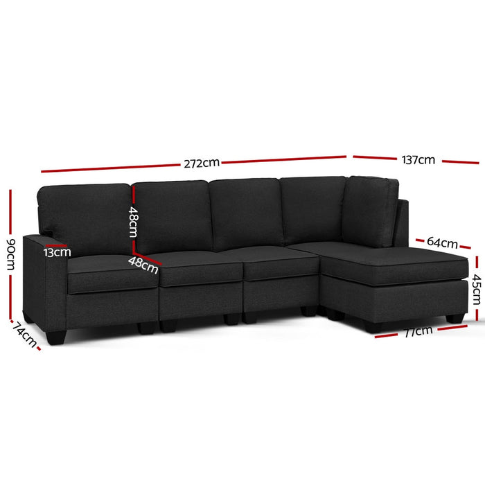 Sofa Lounge Set 5 Seater Modular Chaise Chair Suite Couch Dark Grey