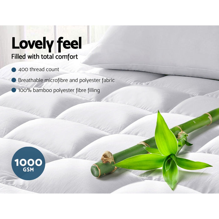 King Single Mattress Topper Bamboo Fibre Pillowtop Protector