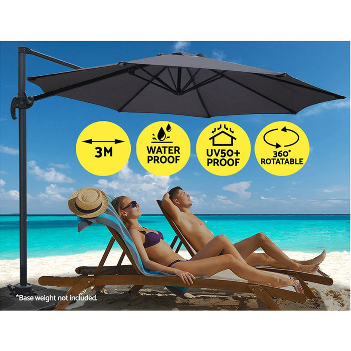 Instahut Outdoor Umbrella 3M Roma Cantilever Beach Furniture Garden 360 Degree Charcoal