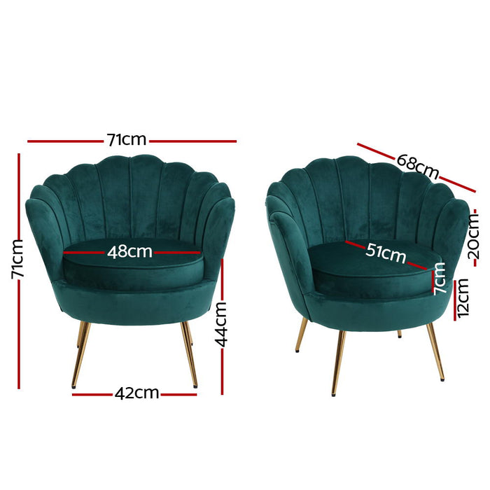 Armchair Lounge Chair Accent Armchairs Retro Lounge Accent Chair Single Sofa Velvet Shell Back Seat Green