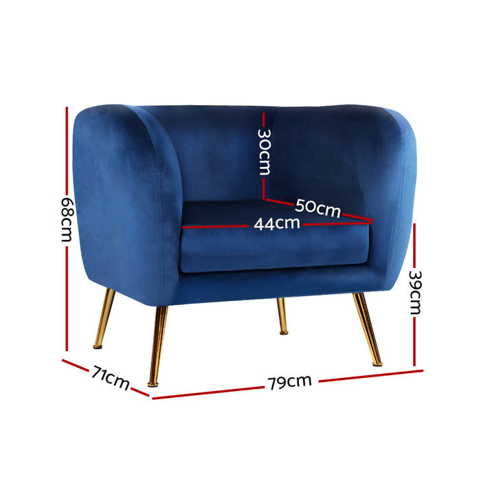 Armchair Lounge Arm Chair Sofa Accent Armchairs Chairs Couch Velvet Navy