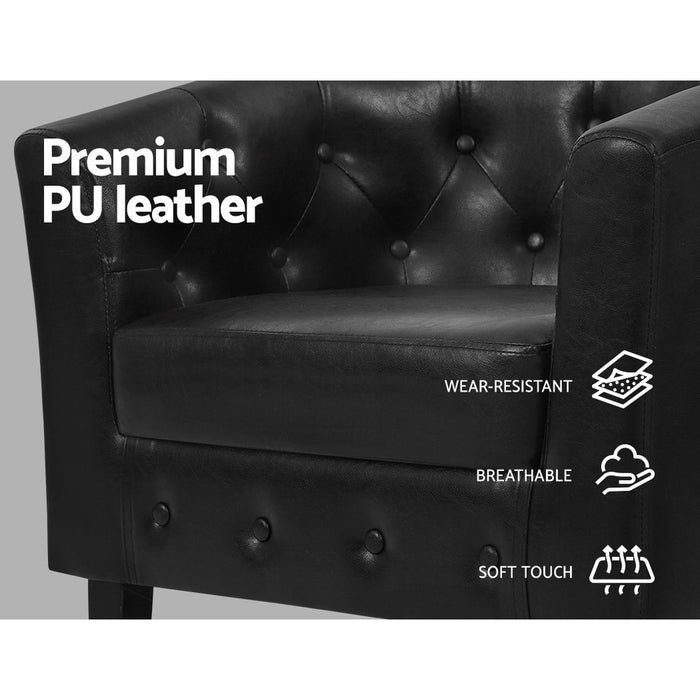 Armchair Lounge Chair Ottoman Tub Accent Chairs PU Leather Sofa Armchairs Black