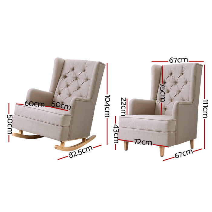 Rocking Armchair Feedining Chair Fabric Armchairs Lounge Recliner Beige