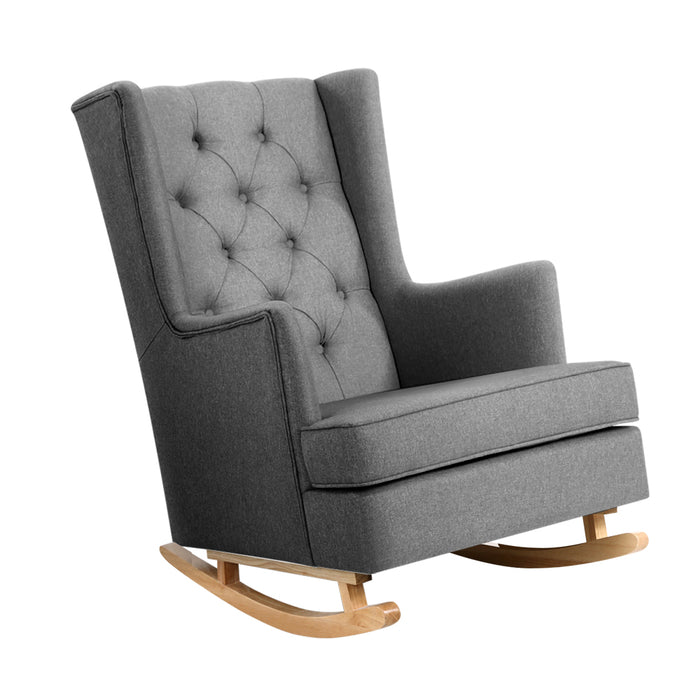 Rocking Armchair Feeding Chair Linen Fabric Armchairs Lounge Retro Grey