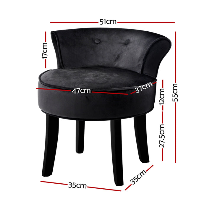 Velvet Vanity Stool Backrest Stools Dressing Table Chair Makeup Bedroom Black