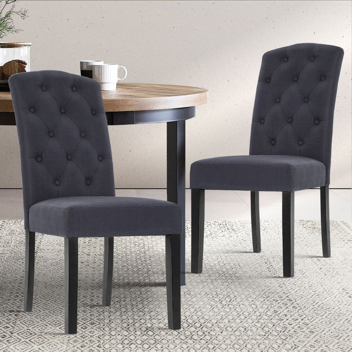 Set of 2 Dining Chairs French Provincial Kitchen Cafe Fabric Padded High Back Pine Wood Grey