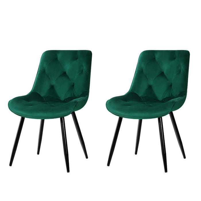 Set of 2 Starlyn Dining Chairs Kitchen Chairs Velvet Padded Seat Green