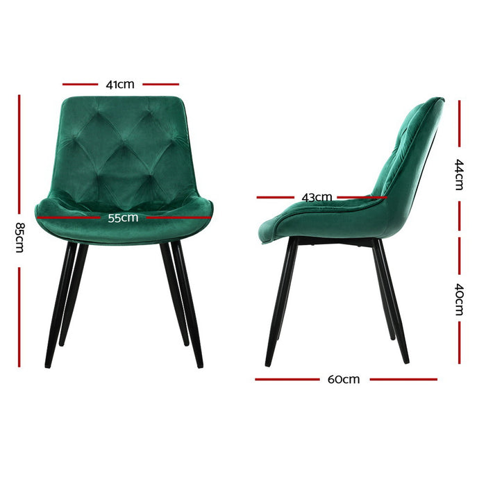 Set of 2 Starlyn Dining Chairs Kitchen Chairs Velvet Padded Seat Green