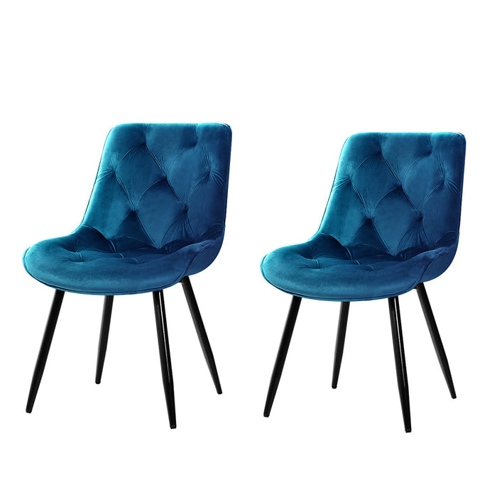 Set of 2 Starlyn Dining Chairs Kitchen Chairs Velvet Padded Seat Blue