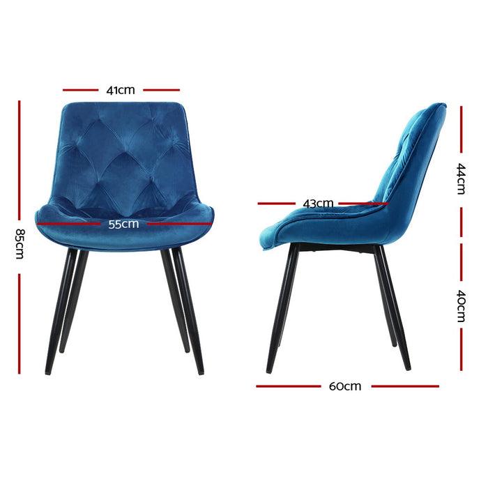 Set of 2 Starlyn Dining Chairs Kitchen Chairs Velvet Padded Seat Blue