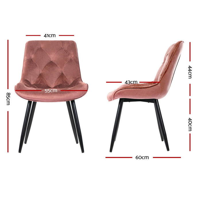 Set of 2 Starlyn Dining Chairs Kitchen Chairs Velvet Padded Seat Pink