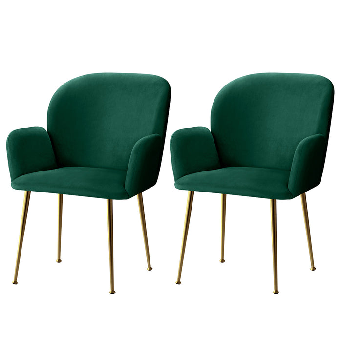 Set of 2 Delilah Dining Chair Armchairs Velvet Green