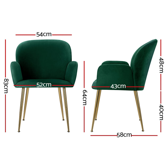 Set of 2 Delilah Dining Chair Armchairs Velvet Green