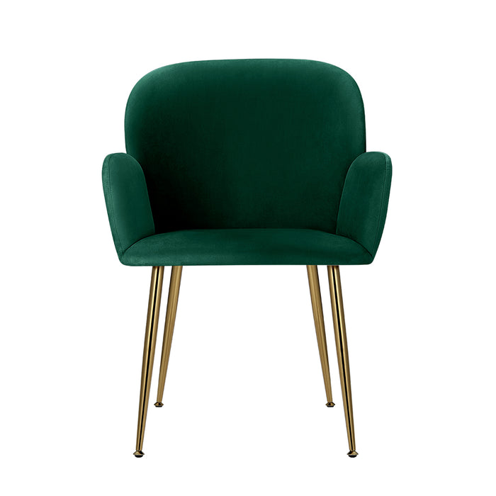 Set of 2 Delilah Dining Chair Armchairs Velvet Green