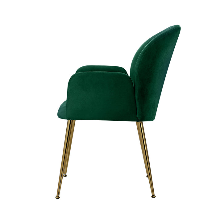 Set of 2 Delilah Dining Chair Armchairs Velvet Green