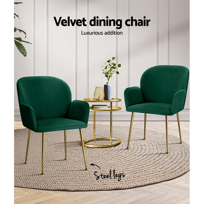 Set of 2 Delilah Dining Chair Armchairs Velvet Green