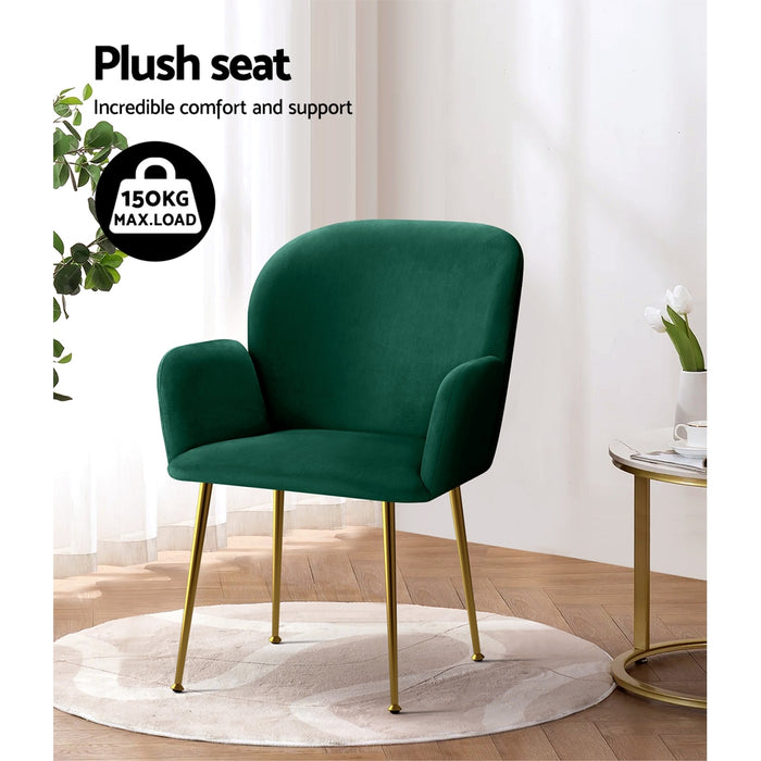 Set of 2 Delilah Dining Chair Armchairs Velvet Green