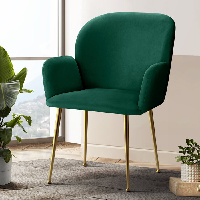 Set of 2 Delilah Dining Chair Armchairs Velvet Green