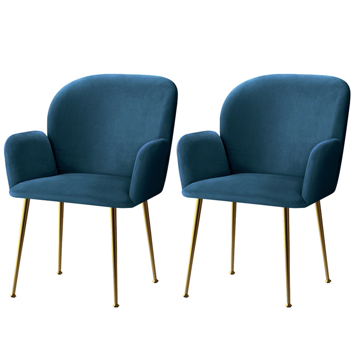 Set of 2 Delilah Dining Chair Armchairs Velvet Blue