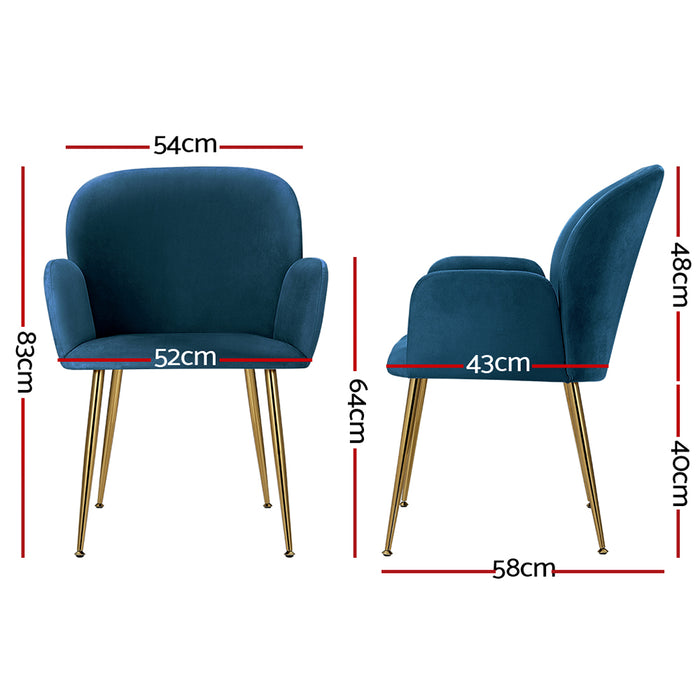 Set of 2 Delilah Dining Chair Armchairs Velvet Blue