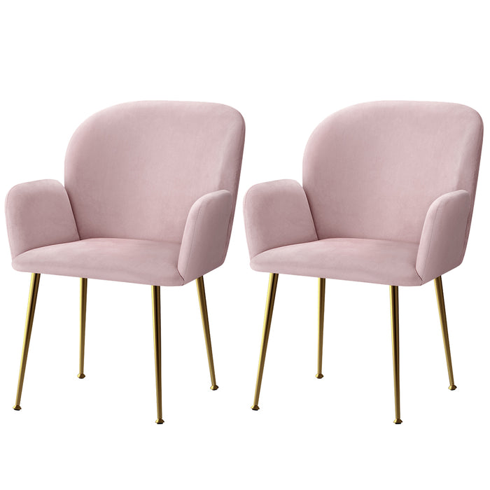 Set of 2 Delilah Dining Chair Armchairs Velvet Pink