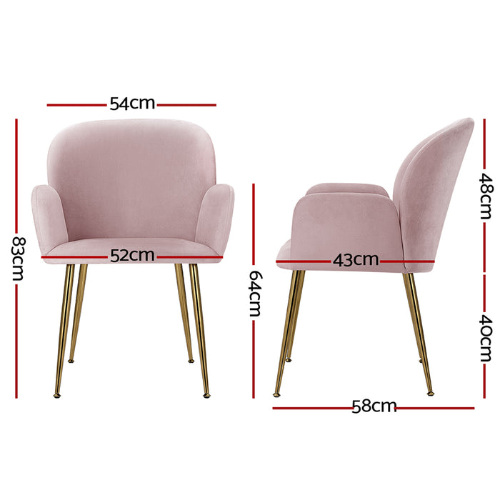 Set of 2 Delilah Dining Chair Armchairs Velvet Pink