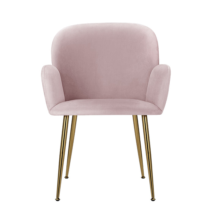 Set of 2 Delilah Dining Chair Armchairs Velvet Pink