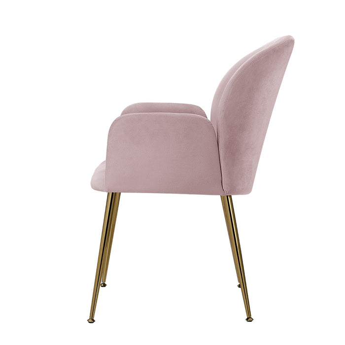 Set of 2 Delilah Dining Chair Armchairs Velvet Pink