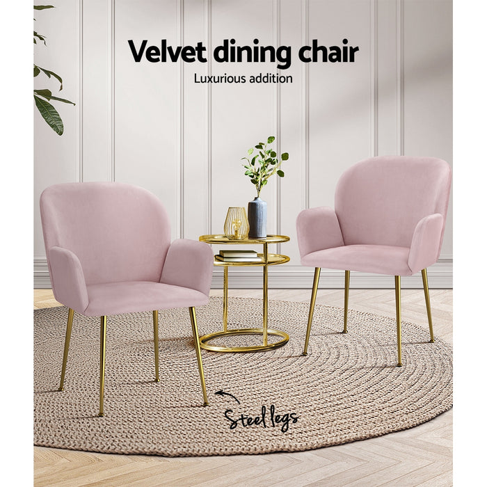 Set of 2 Delilah Dining Chair Armchairs Velvet Pink